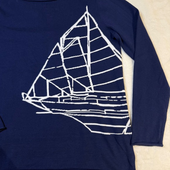 Vineyard Vines Women's Navy Blue Sailboat Knit Sweater Top Size M - Picture 2 of 8